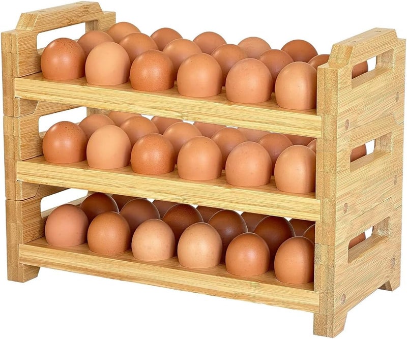 MinBoo Bamboo Egg Holder Countertop - Stackable Design for Fresh Eggs, Farmhouse Egg Tray Storage Display Rack, Kitchen Counter Top Organizer Wooden Egg Stand, Fits Quail, Duck, Turkey, Chicken Eggs (Luxury) - Image 1